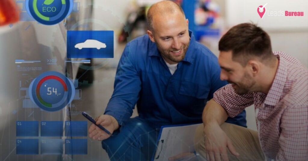 Two men's seeing online car feature in leads bureau